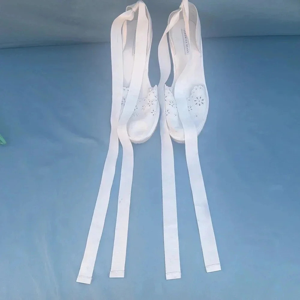 NWOT Veronica Beard Women 11 Soleil Sandal Espadrille White Eyelet Wedge *defect - Picture 7 of 11